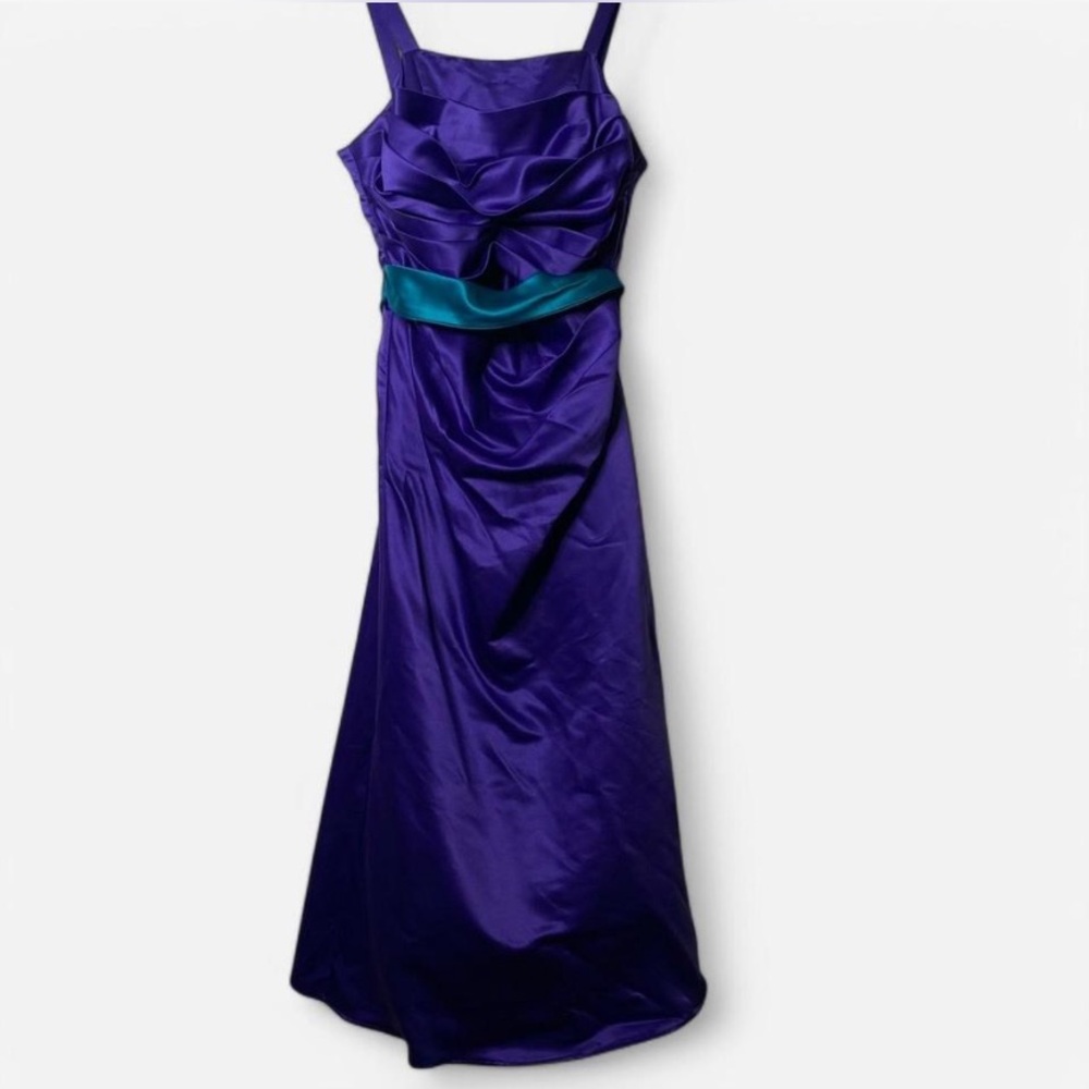 Alfred Angelo Purple Satin Bridesmaid/Prom Dress with Teal Sash